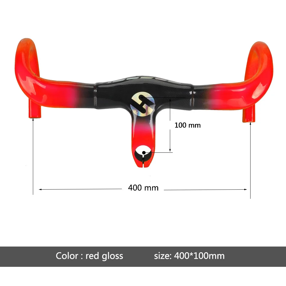 red 400X100mm TOSEEK Глянцевая труба из углеродистого волокна 3K углеродная велосипедная дорога, интегрированый руль велосипеда стволовых 28,6X400/420/440-100 мм - Цвет: red 400X100mm