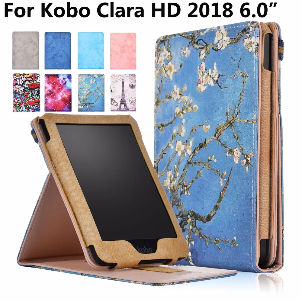 Высококачественный кожаный магнитный смарт чехол для Kobo Clara HD 2018 6 &quotс цветком