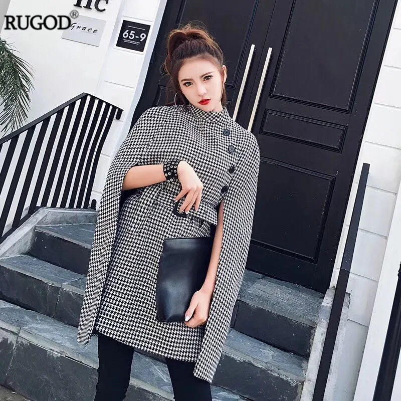 Rugod женский осенний Длинный плащ, глобальная Мода, клетчатая вязанная ветровка, женский длинный пояс, туника, пальто, Женское пальто