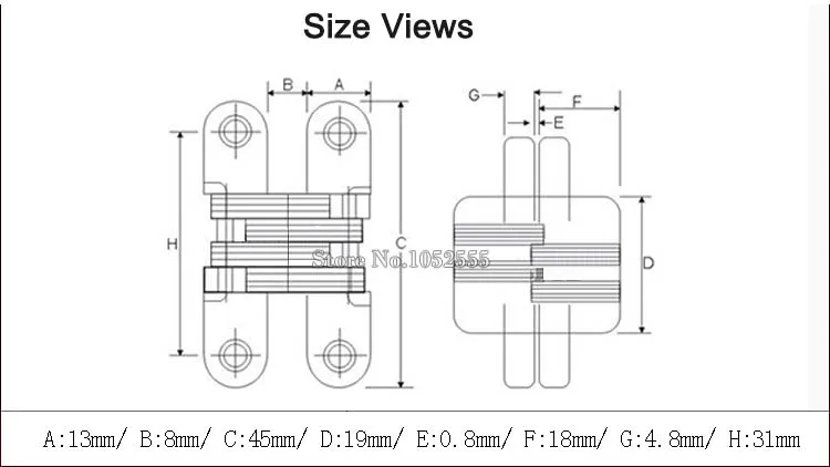 Невидимые потайные шарниры из нержавеющей стали 13*45 мм для складных дверей