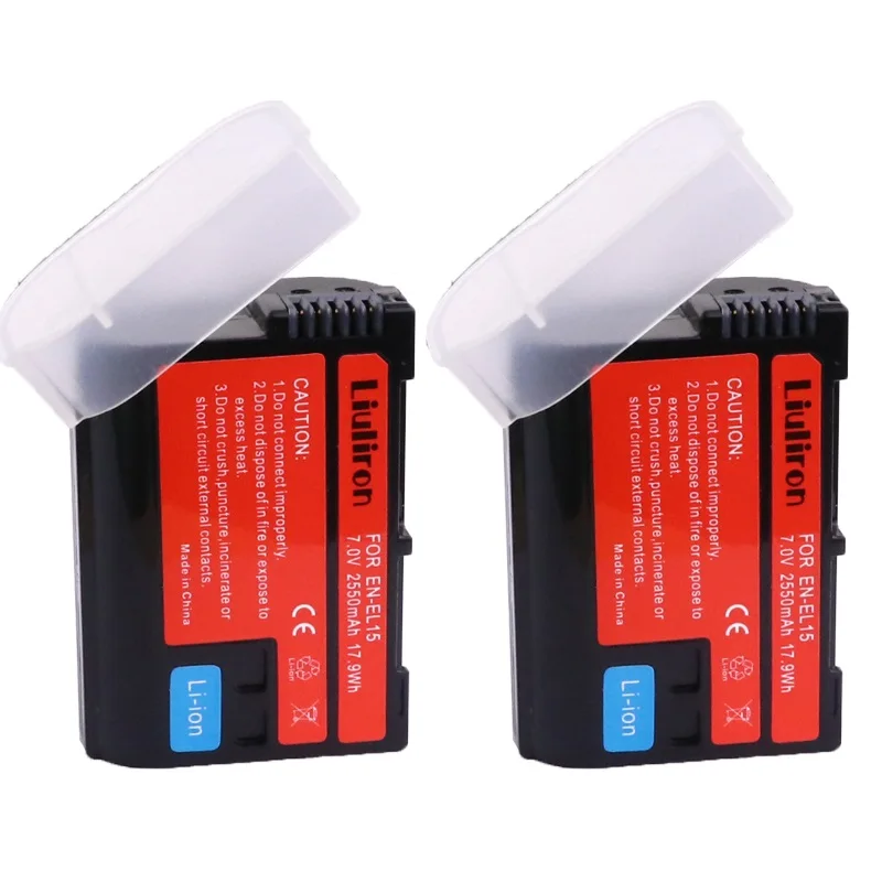 2battery 2550 мА/ч, EN-EL15 ENEL15 RU EL15 EN-EL15A RU EL15A Камера Батарея для цифровых зеркальных фотокамер Nikon D600 D610 D800 D800E D810 D7000 D7100 D7200 L15 - Цвет: 2battery