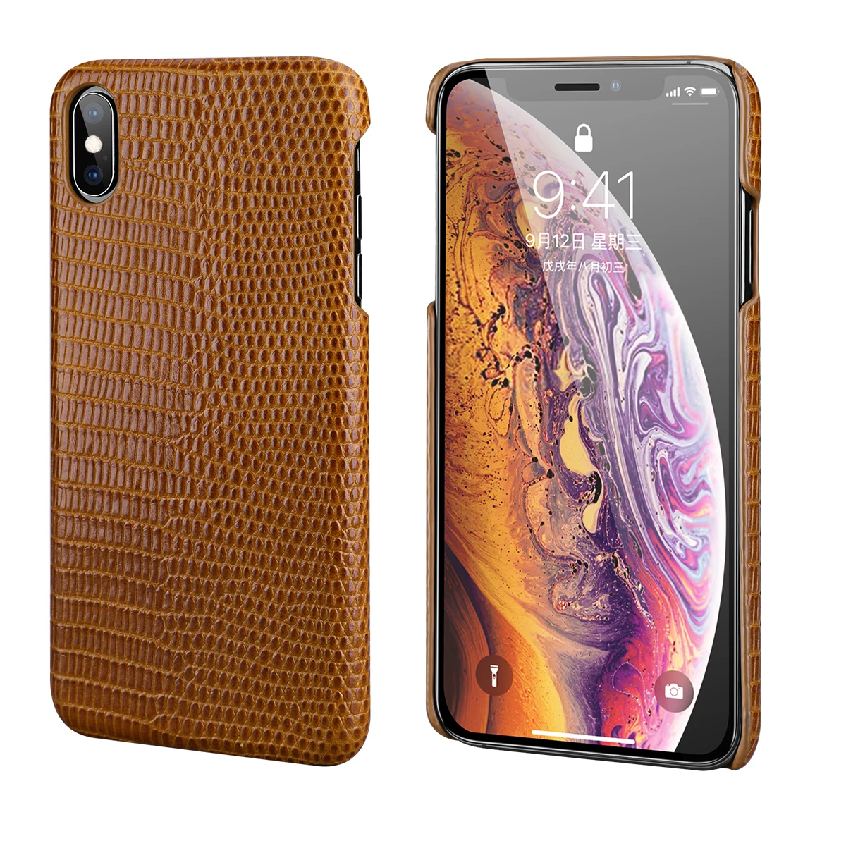 Brown Роскошный первый слой воловьей ящерицы задняя оболочка для Iphone Xs Max Xr X 11 8 7 6 6s Plus чехол из натуральной кожи для Iphone 11 pro max - Цвет: Brown