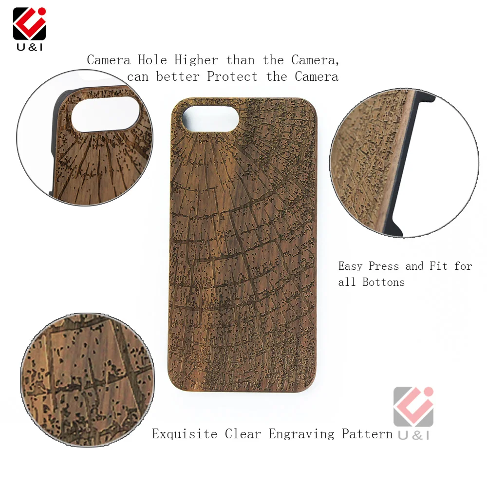 U&I Case For iPhone 7 plus 6plus 6splus 6s 6 5s 5 Wood Wave Tree Rings Carved PC Back Protector Cover for |