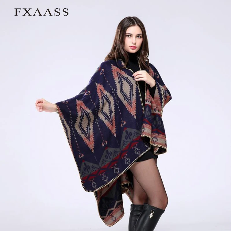 Новинка осенне зимняя шаль FXAASS модное Ацтекское пончо женский шарф роскошные