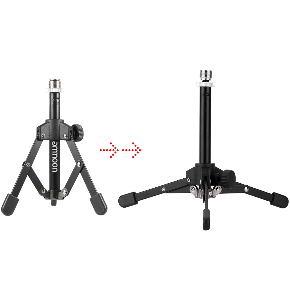 

ammoon MS-12 Mini Foldable Adjustable Desktop Tripod Microphone Stand with MC3 Mic Clip Holder Bracket for Meeting Lectures