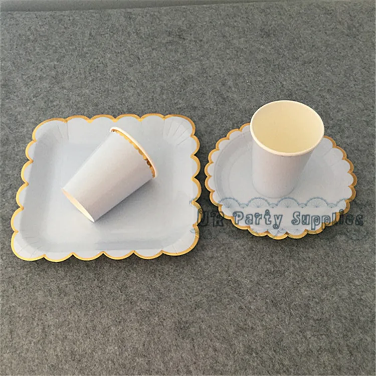 48 шт фольги золотые синие гребешки бумажные тарелки большие 9 дюймов маленькие 7