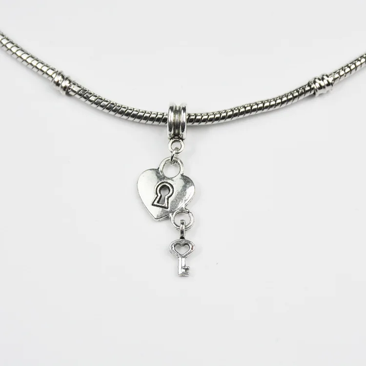 Замок с подвеской в виде листьев ключа Европейские Бусины Подходят для браслетов