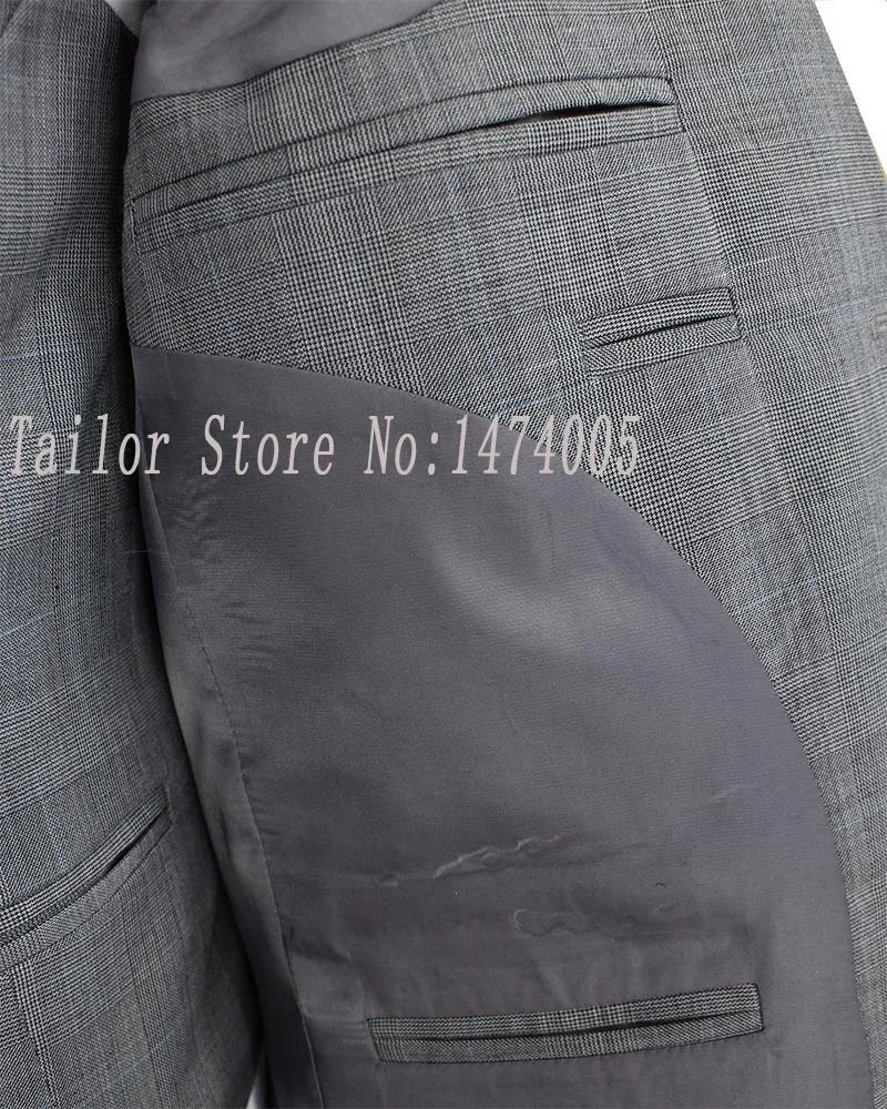 Серый камвольный шерстяной костюм сделанный на заказ Узкий покрой для свадьбы