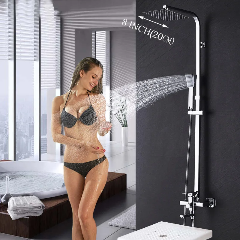 8 inch shower head Ванная комната настенный " Большой смеситель для душа в форме дождя набор для ванной душ кран Поворотный ванна носик хром горячей и холодной воды душ - Цвет: 8 inch shower head