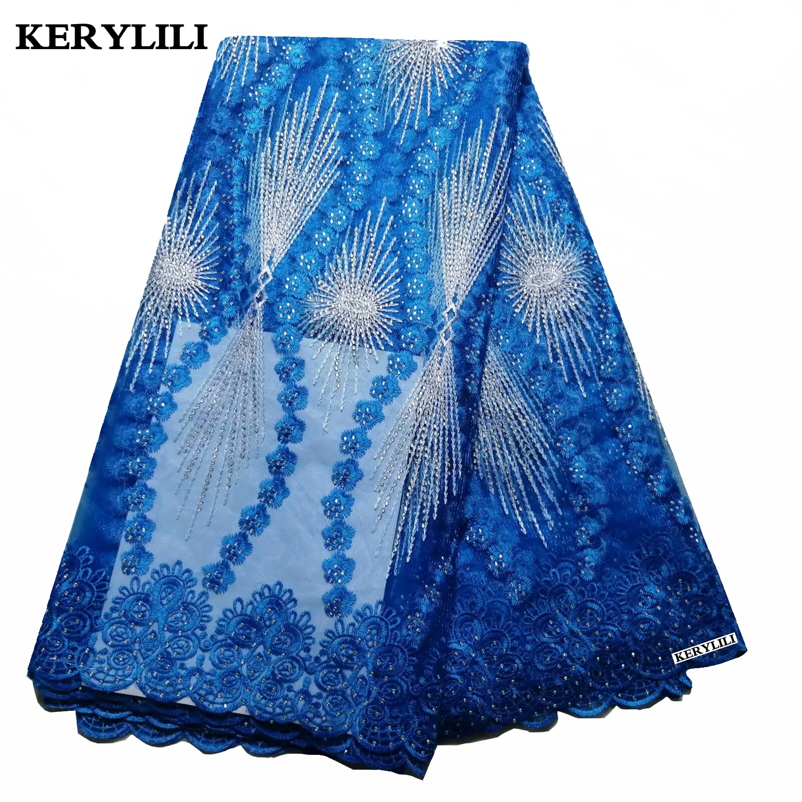 Бирюзовая африканская кружевная ткань Камни Тюль швейцарская вуаль кружева в