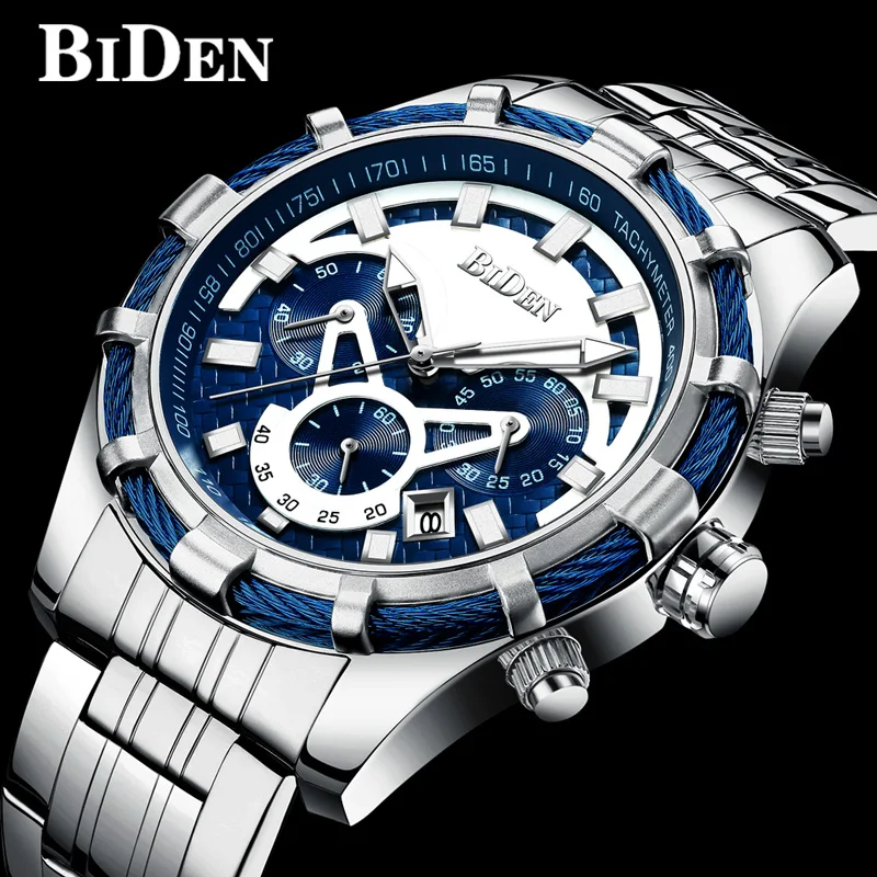 BIDEN Men Watch Top Brand Luxury Chronograph Military Sport Male Clock Steel Business Quartz Wristwatch relogio masculino 0117 | Наручные