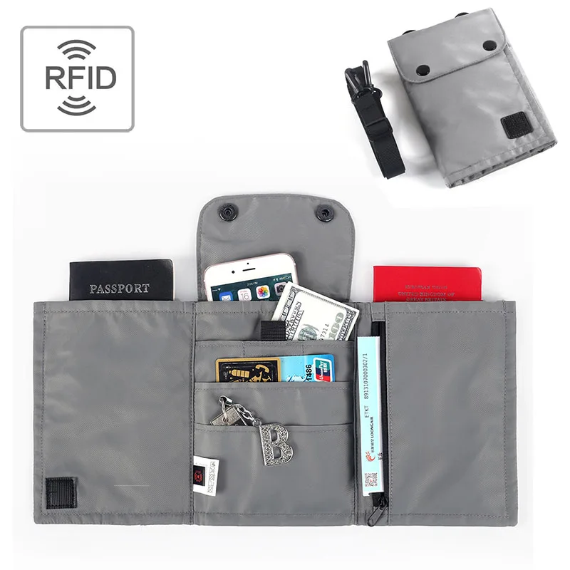 

Сумка-кошелек с замком по RFID, водонепроницаемая, для паспорта, дорожная сумочка на шею, нейлоновый чехол для удостоверения личности, с цепоч...