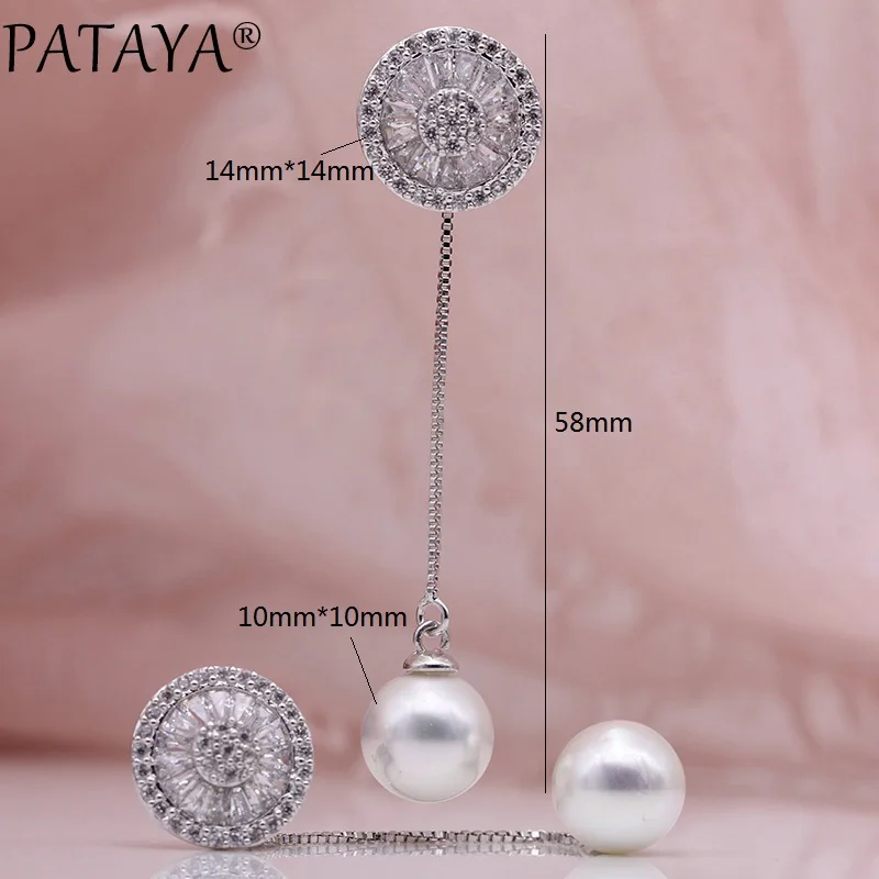 PATAYA, новинка, длинные женские серьги с жемчугом, модные, уникальные, Настоящее Белое золото, свадебные украшения, натуральный циркон, двойное использование, серьги-гвоздики