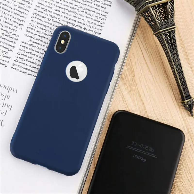 Blue Чехол для телефона для iPhone 7 Plus 6 6s 8X5 5S SE XR XS MAX простой однотонный Ультратонкий Мягкий ТПУ чехол s карамельный цвет задняя крышка - Цвет: Blue