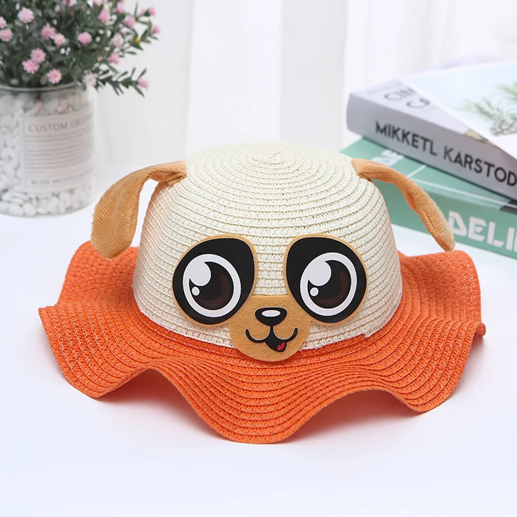 Kids Baby Hat Cap Children Breathable Cartoon Ears Straw Sun Protection Hats Beach Panama Caps | Детская одежда и обувь