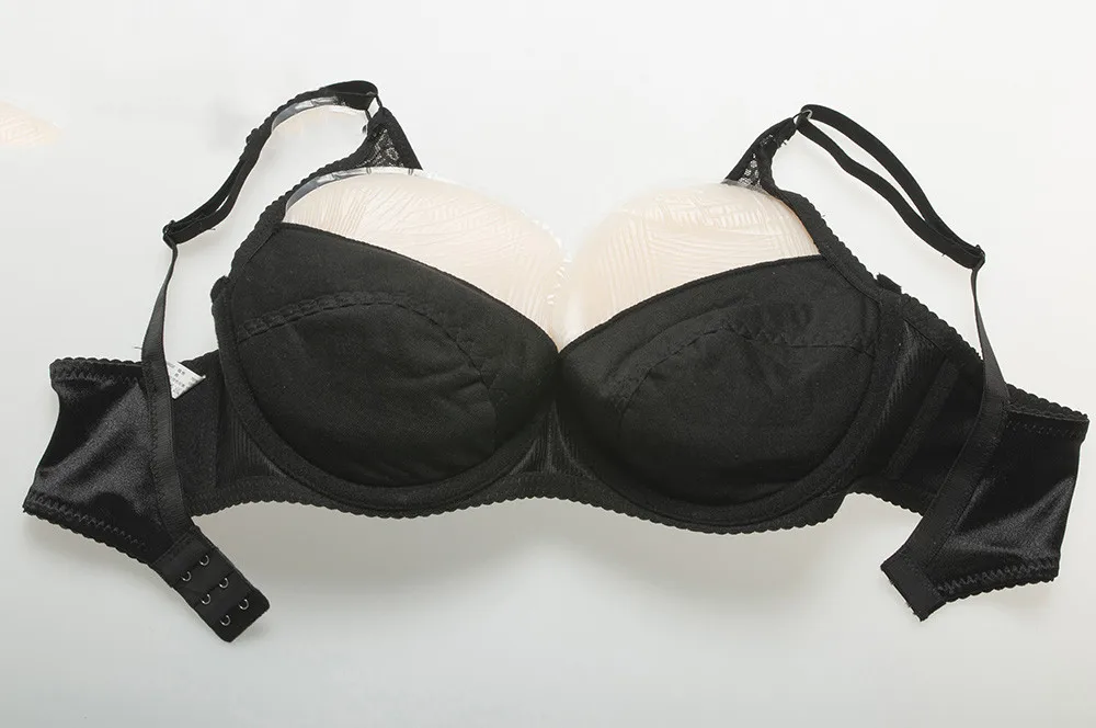 (1200g/pair Extremely soft White Silicone Boobs Crossdresser Transgendered Fake Breast+Shemale Sexy Lace Satin Pocket Bra) Set