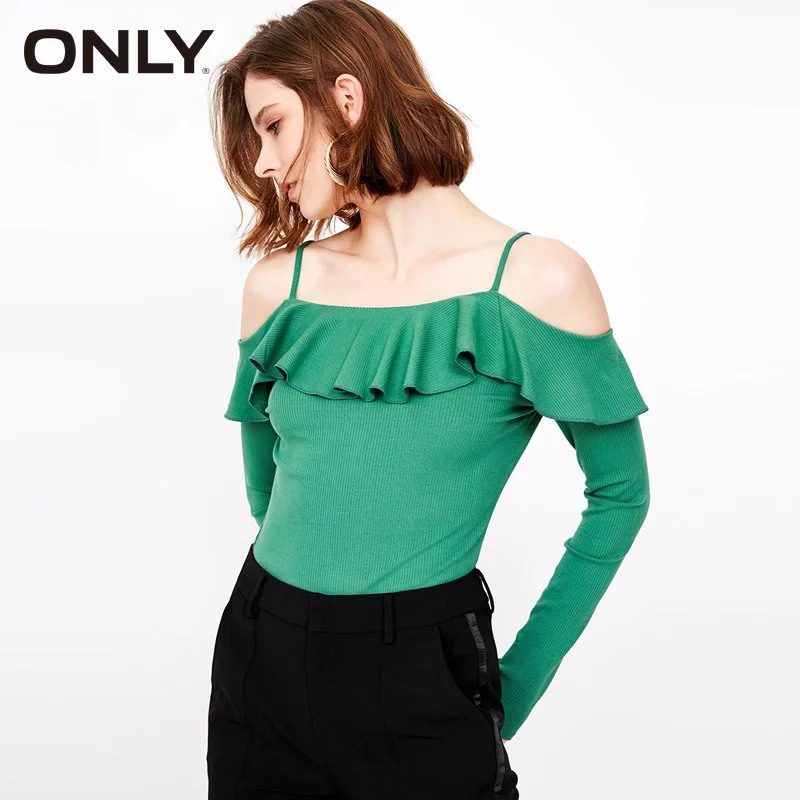 Только 2019 Весна Лето Новая женская с открытыми плечами гофрированные бретельки