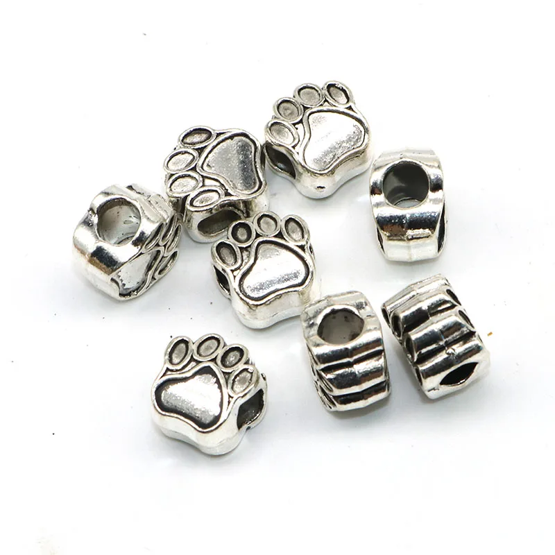 

Cute Lovely Puppy Footprints Beads Metal Silver Color Spacer Beads Charms Fit Bracelets Making DIY Jewelry Accessories 10pcs