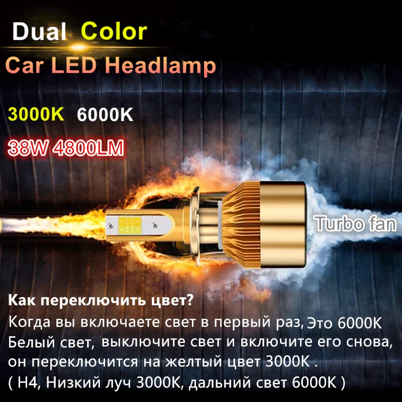 Автомобильные светодиодные фары YHKOMS H7 LED H4 9005 9006 H8 H11 H1 H3 880 881 H27 s 3000K 6000K двухцветные