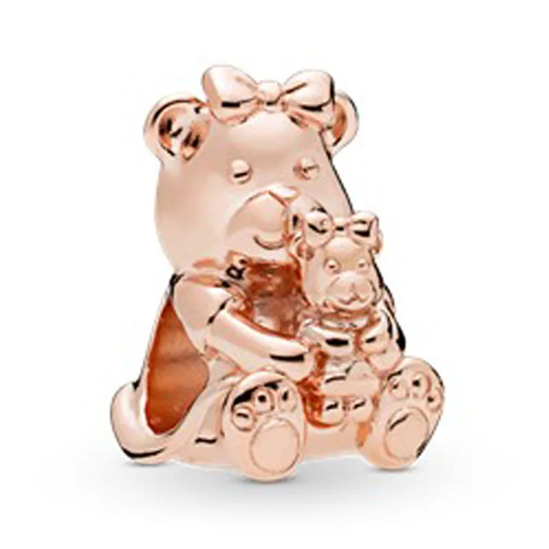 rose bear mom baby Новейшая Милая кошка бультерьер бульдог Лабрадор бусинки в форме щеночка Европейская Бусина Подходит Pandora Женские Подвески для девушки браслеты и подвески - Цвет: rose bear mom baby