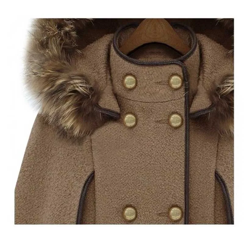 Женское шерстяное пальто со съемным капюшоном и воротником из искусственного