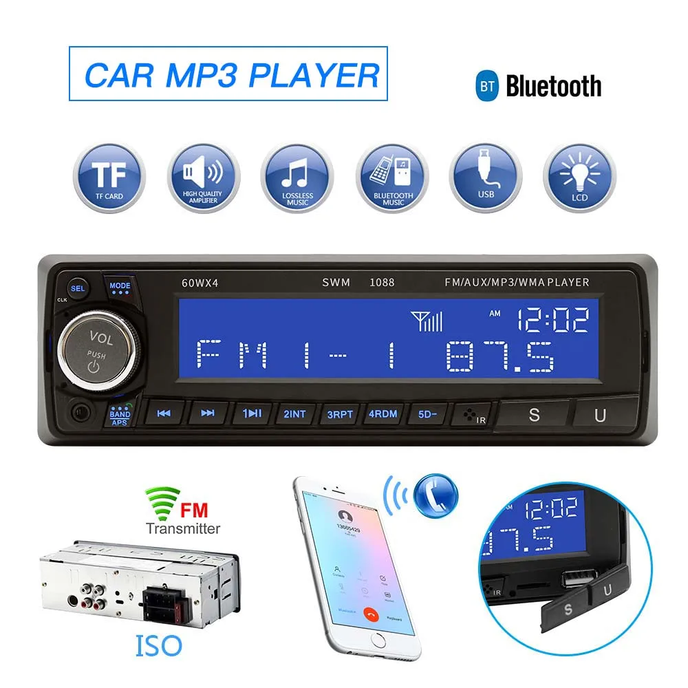 Автомагнитола 1 Din Bluetooth Aux USB TF FM ЖК дисплей|Автомобильные радиоприемники| |