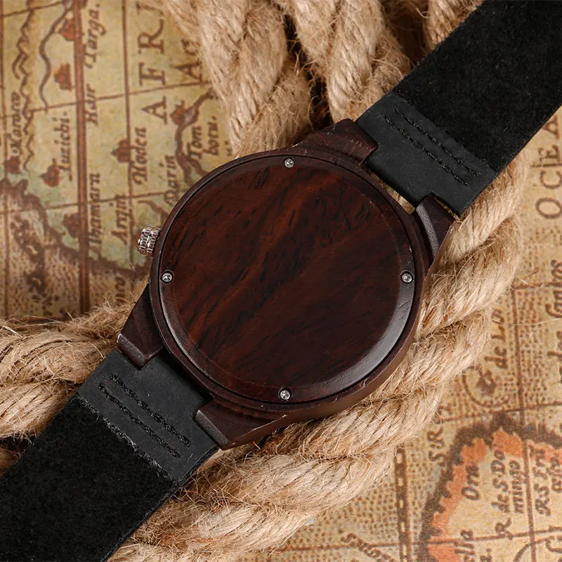 Часы YISUYA мужские винтажные с деревянной головкой кожаным ремешком из