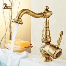 ZGRK Antique Brass Bathroom Faucet Retro Washbasin Faucet Heightening Kitchen Mixer Taps Carving Swivel Singe Handle Sink Tap
