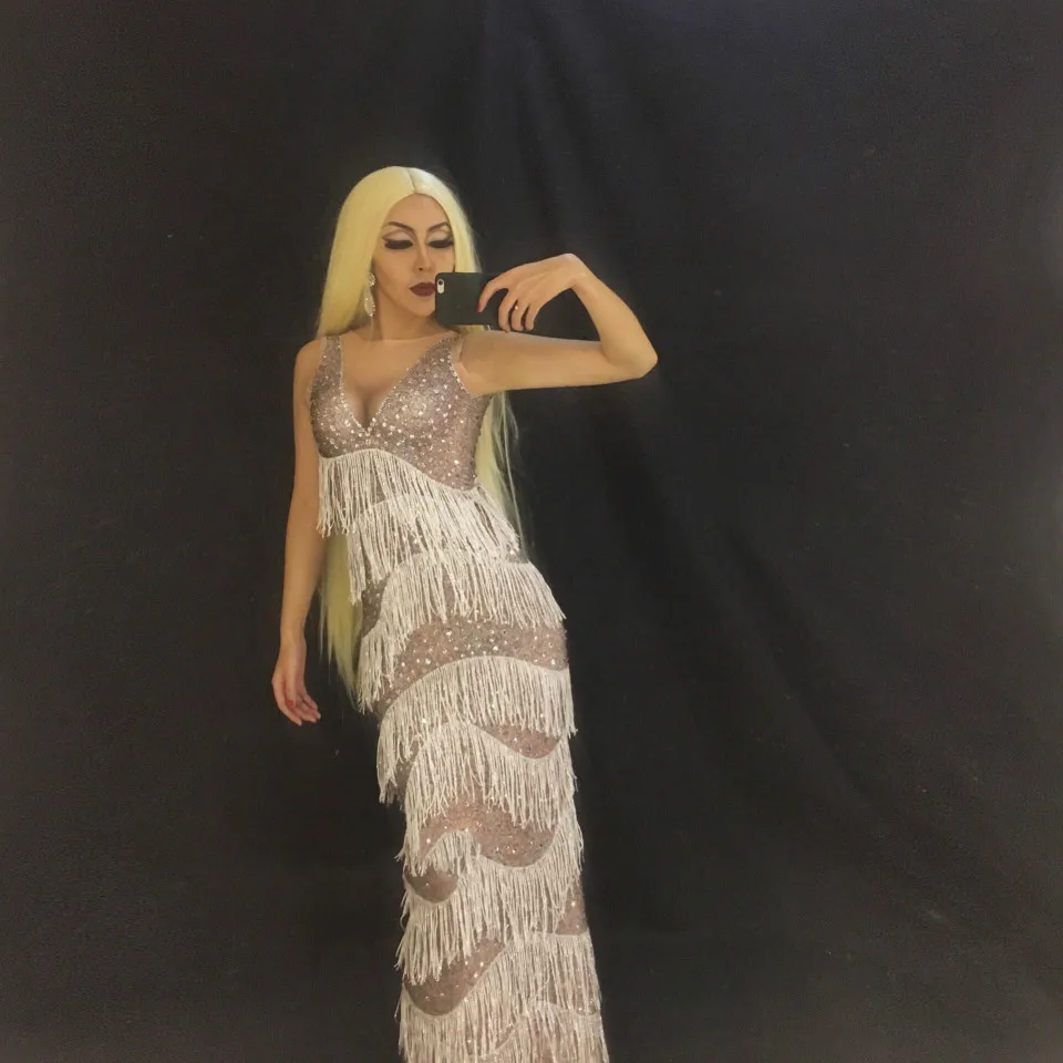 Платье с кисточками для женщин длинное платье со стразами костюм блестящими