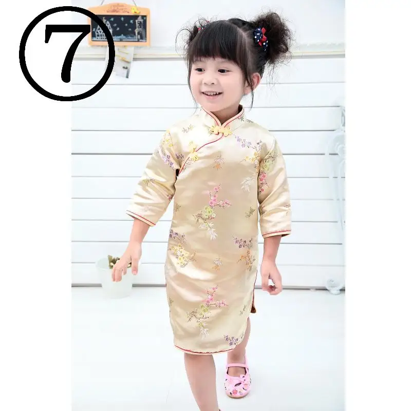 Plum Blue Baby Girl Dresses Chinese Spring Festival Children Clothes Girls One-Piece Cheongsam Kids Dress Chi-Pao Costumes Silk | Детская