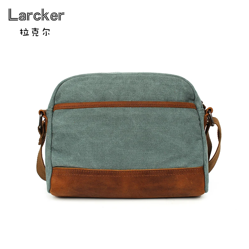 

Larcker Simplicity casual canvas men bag cowhide leather belt decoration design patchwork freestyle men crossbody utility bag