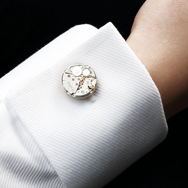 Lepton Watch Movement Cufflinks Of Immovable Fashion Steampunk Gear Watch Mechanism Cuff links For Mens Business Gifts Gemelos