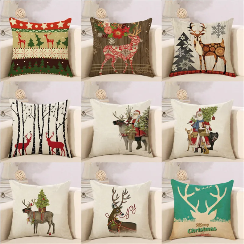 

Hap-deer рождественские украшения для дома с рисунком лося, льняной декоративный чехол на подушки, Наволочки для подушки с Новым годом, 2019
