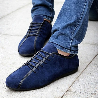 dark blue Весенняя мужская повседневная обувь из нубука Мужская обувь из натуральной замши Мужская обувь на плоской подошве - Цвет: dark blue