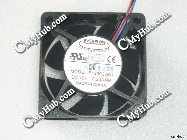 Подлинный для EVERFLOW F126025BU DC12V 0.26A 6025 6 см 60 мм 60x60x25 3pin 3-проводной охлаждающий