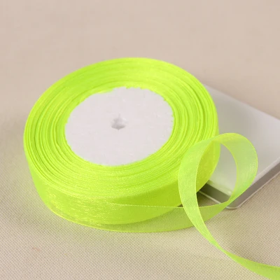 Fluorescent 50 ярдов/рулон) лента из органзы для украшения, подарочная упаковка, рождественские ленты 9/12/15/19/25/38 мм - Цвет: Fluorescent