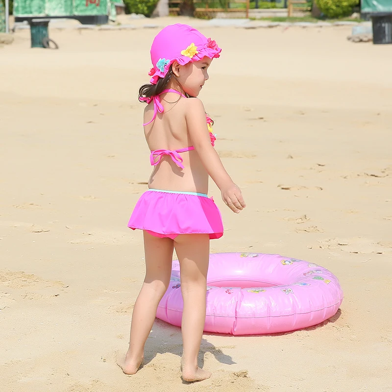 Новинка 2018 бикини комплект из двух предметов купальник для девочек шапочка