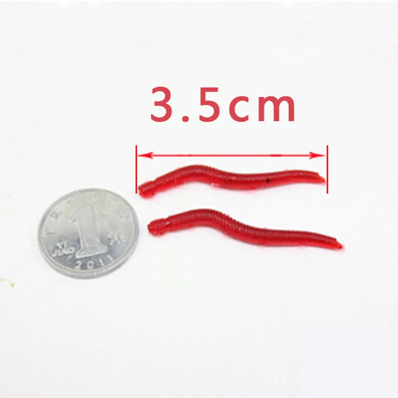 300 шт. мягкие красные черви Earthworm приманки интегрированный 3.5 см 0.2 г длинные