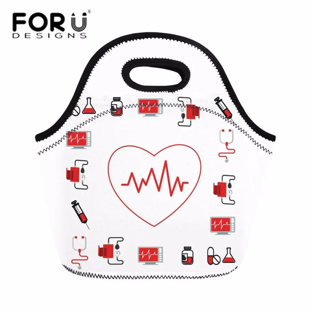 

Неопреновая сумка для ланча FORUDESIGNS для девочек, медсестер, с принтом сердца, Термальный ланчбокс для еды, Женский ланчбокс для пикника, для п...