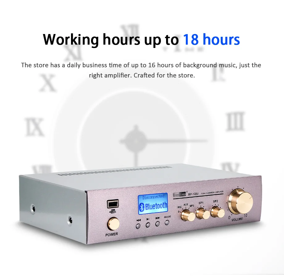 Oupushi 120 Вт 2 раздела управления Поддержка для воспроизведения USB MIC вход FM Bluetooth маленький усилитель