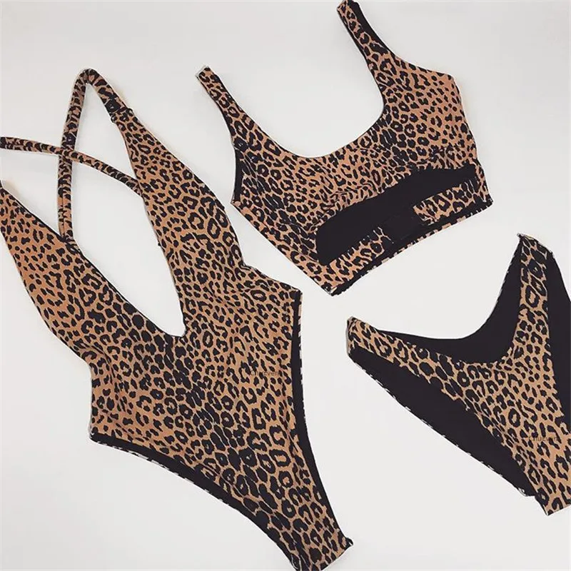 Купальник из двух частей размера плюс Леопардовый купальник бикини сексуальный