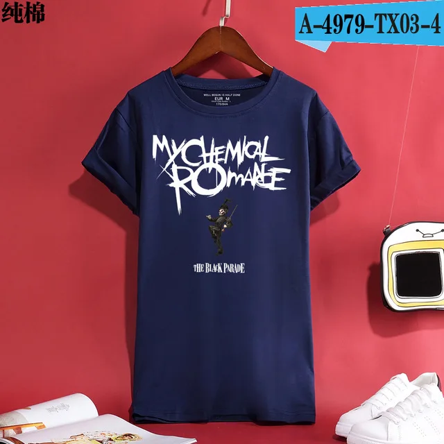 navy blue My Chemical Romance Футболка мужская женская панк рок группа футболка Homme летние хлопковые футболки с коротким рукавом топы брендовая одежда - Цвет: navy blue
