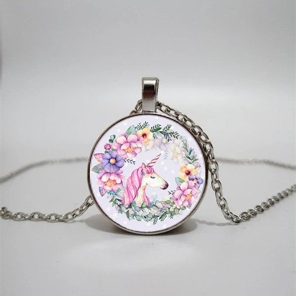 WUSQWSC Cute Unicorn Vintage Necklace Antique Bronze Ingot Glass Chain Lady Handmade Jewelry Gift Private Custom | Украшения и