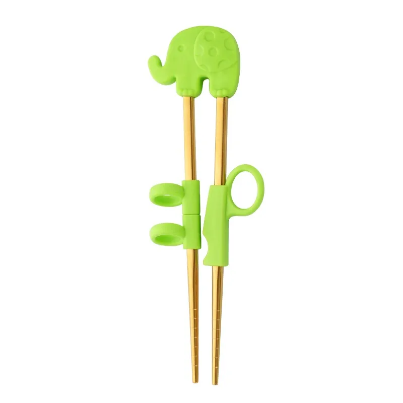 G-Gold-1 Pair 1 пара из нержавеющей стали Палочки для еды для детей мультфильм обучения Chop палочки многоразовые учебные палочки для еды милый детский набор посуды - Цвет: G-Gold-1 Pair