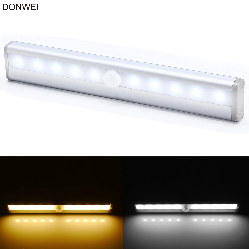 

DONWEI 10 LEDs IR Motion Sensor Night Light Battery Powered AUTO ON / OFF Wall Lamp for Bathroom Cabinets Stairs Basement
