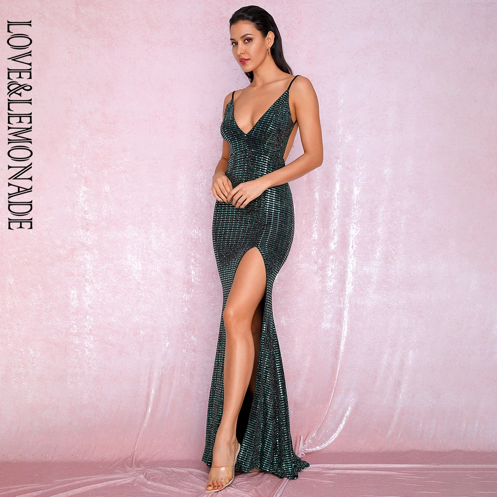 LOVE & LEMONADE сексуальное зеленое платье с глубоким v образным вырезом открытой