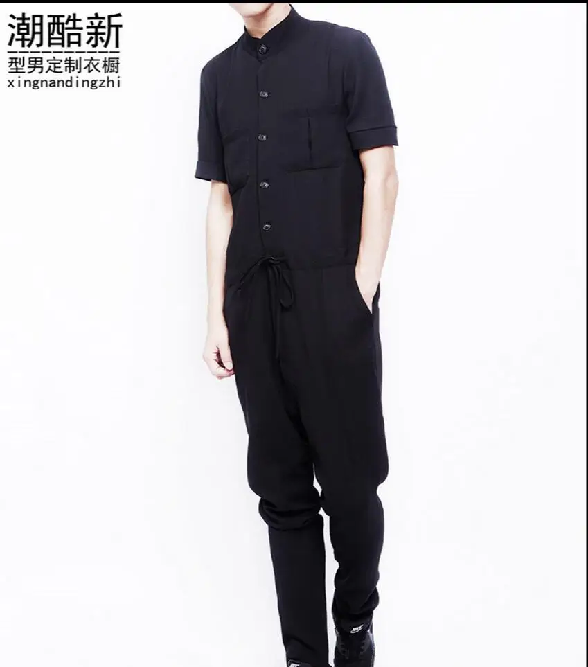 27-44 2018 New Spring Men's Fashion Jumpsuits Catwalk Models Coat Loose Overalls Casual Pants Siamese Singer Costumes | Мужская