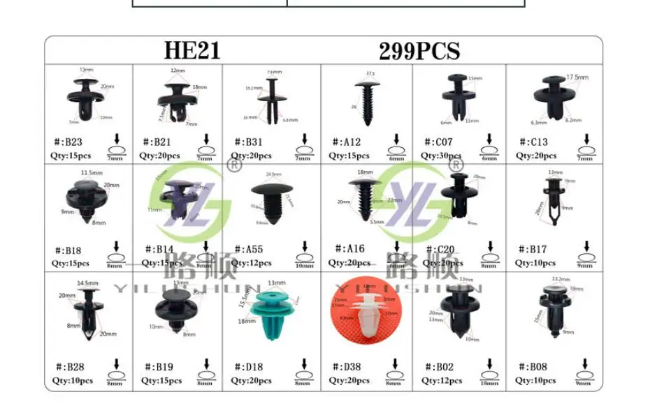 299 шт. автомобильные пластиковые нажимные булавки с заклепками клипсы для