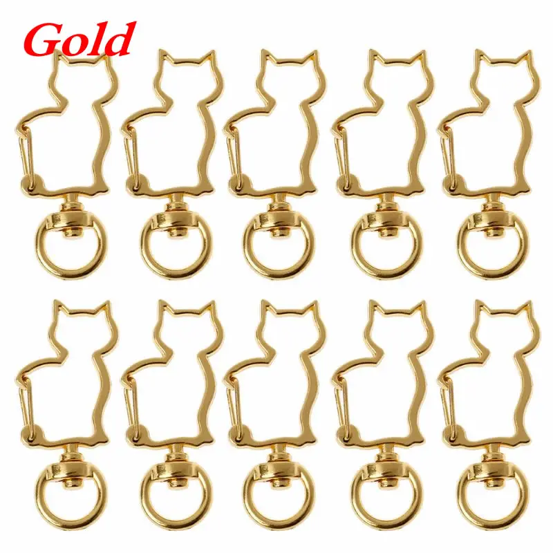 Gold 10 шт., металлические поворотные застежки для кошек, застежка-карабин, крючок, брелок, разделенное кольцо для ключей, застежки для самостоятельного изготовления брелоков - Цвет: Gold