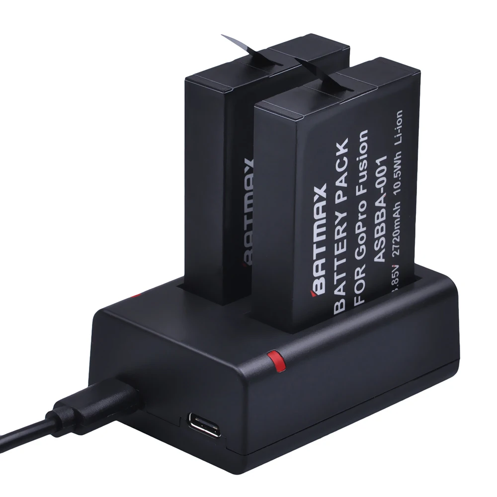 2 шт. 2720 мАч Gopro Fusion Батарея Accu + Dual USB Зарядное устройство с Тип C Порты и разъёмы для